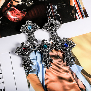 Chinese Style Double Dragon <b>Cross</b> Pendant Tibetan Silver Four Color Jewelry SP503 - Product Image 1