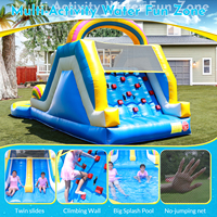 Toboggan aquatique gonflable commercial en PVC 24x11x12FT à double piste avec piscine à éclaboussures et mur d'escalade, souffleur inclus