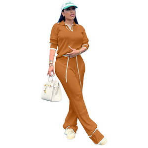 New European and American Women's Casual <b>Knitted</b> Wide Leg Pants <b>Set</b> - Product Image 3