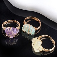 Bagues en quartz fraise brut très tendance, style chunky, colorées, faites à la main
