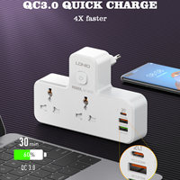 Multiprise LDNIO SC2311 avec 2 prises universelles, lampe de chevet tactile, extension de prise avec charge rapide 20W PD QC