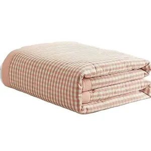RTS 100% Cotton Lightweight Summer Gingham Pattern Comforter Thin Quilt Soft Cotton Machine Washable Quilted Comforter