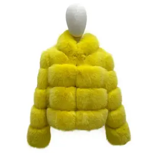 Giacca di pelliccia da <span class=keywords><strong>donna</strong></span> di alta qualità con cappuccio invernale con stile corto stile personalizzabile di colore <span class=keywords><strong>giallo</strong></span> - Product Image 1