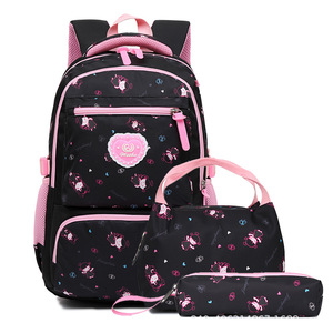 Cute Cartoon <b>Backpack</b> Set For Girls <b>School</b> 18 In <b>Large</b> Capacity With Pencil Case And Handbag Black Pink Pattern - Product Image 1