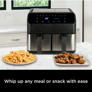 Black Stainless Steel Air Fryer Double Basket Multi-function Large Capacity 8l Smart Air Fryers Individual Temperature Control
