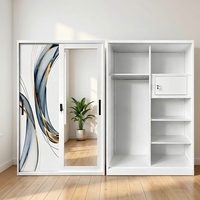 Lemari Baja Modern Canggih dengan Pintu Geser Pegangan Kokoh dan Pola Cetak, Kabinet Penyimpanan untuk Kamar Tidur & Ruang Tamu