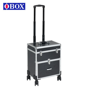 Valise de salon professionnelle avec tiroir, cadre en alliage d'aluminium, roulettes universelles pour le rangement des accessoires de coiffure et de manucure, noir argent - Product Image 2