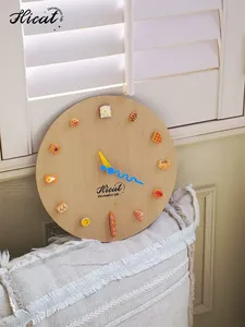 Hicat Customized INS Style 10 Inch Bread <strong>DIY</strong> Round Wood Wall <strong>Clock</strong> for Home Decor - Product Image 4