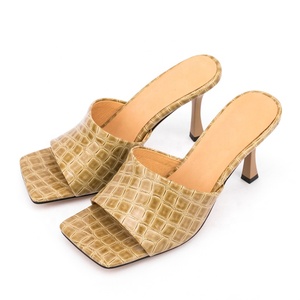 Women's Summer Slides Shoes Open Square Toe Stone Print High Heels Shoes <b>Slipper</b> Slip-on Casual Shoes <b>Big</b> Size 47 - Product Image 3