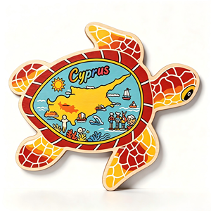 Aimant de réfrigérateur en bois avec carte de Chypre et tortue marine, souvenir d'île méditerranéenne, décoration marine pour réfrigérateur, cadeau souvenir de <span class=keywords><strong>vacances</strong></span> - Product Image 1