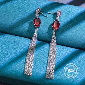 Pendientes de rubí de diamante de alto carbono 8*11 con incrustaciones geométricas de plata S925 - Product Image 5
