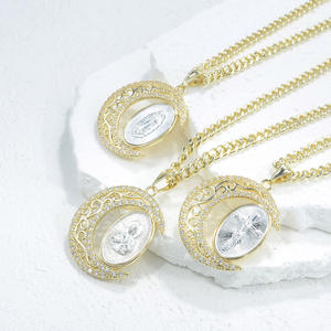 Collar con Colgante de Lujo de Oro y Plata con Cruz de Jerusalén, Joyería Cristiana de <span class=keywords><strong>Jesús</strong></span>, Virgen María, San Judas Arcángel - Product Image 4