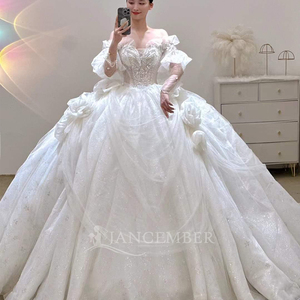 Robes de mariée à col cœur, épaules dénudées, dos lacé, broderie de perles, sequins, fleurs 3D de haute qualité Lsjj89 - Product Image 2