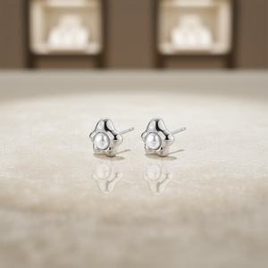 Amy Amy Pearl <b>Stud</b> Earrings 925 <b>Silver</b> Faux Pearl Flower Shape White Classic Style For Women Everyday Wear - Product Image 2
