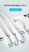 Câble de transfert et de charge 3 en 1 PVC 1,2 m OEM ODM 3A, câble USB, câble de charge rapide, câble de données pour iPhone, pour Samsung