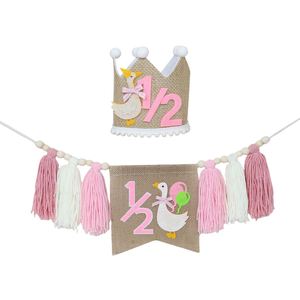 Guirlande de pompons d'oie bleue et rose pour chaise haute, décorations de fête d'<span class=keywords><strong>anniversaire</strong></span> <span class=keywords><strong>1</strong></span>/2 <span class=keywords><strong>an</strong></span>, motif demi-oie - Product Image 5