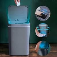 Poubelle intelligente sur pied 16L en ABS avec capteur automatique, étanche, sans contact, avec lumière LED pour cuisine, salle de bain et bureau