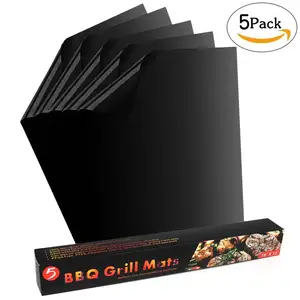 Goede Kwaliteit Vaatwasmachinebestendig Ptfe Barbecue Mat Non-stick Oven Lade Liner Bbq Grill Mat Set Van 5