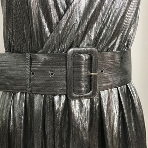 Nouvelle robe longue de soirée pour femme, couleur métallique, épaules tombantes, fente haute, design tendance - Product Image 5