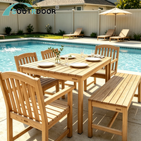 Ensemble table et chaises en racine de teck moderne 2026, écologique pour jardin, patio, piscine, cour, entrepôt, salon, hôtel