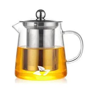 Teko teh kaca borosilikat mudah dibersihkan lebar, set teko teh panas nyaman tahan panas