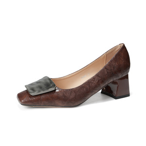 Escarpins à bout carré pour femmes, talon moyen, semelle extérieure en caoutchouc, décoration à boucle, chaussures de bureau, couleur unie, antidérapantes, 5688F-178 - Product Image 5