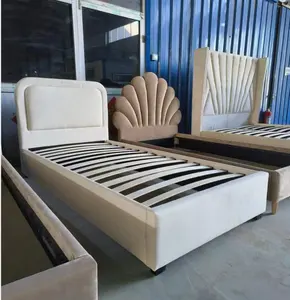 Toptan ev mobilya yatak başlık ile özelleştirilmiş Modern lüks yatak odası mobilyası kral boyutu kadife kumaş yatak setleri