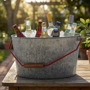 Bañera Grande de Metal Galvanizado para Bebidas con Asas para Uso en Interiores o Exteriores - Product Image 1