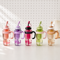 Bouteille d'eau en plastique personnalisable rapide 1,2 L avec paille réutilisable, motif dessin animé, pour femmes, filles, étudiantes, vente en gros
