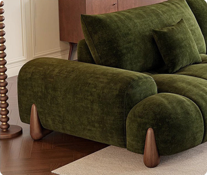 Conjunto de Sofás Seccionales Convertibles de Chenilla Verde Oscuro Personalizable, Estilo Francés Retro, Diseño Moderno, Respaldo Ajustable, Rectangular - Product Image 5