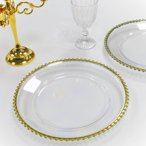 حفل زفاف 13 بوصة لوحة أكريليك مستديرة مزخرفة واضحة مع حافة الخرز الذهبي للحدث ، - Product Image 5