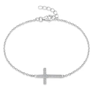 Unisex Women's Men's Children Christian Religious Jewelry Gifts Rhodium Plated 925 Cubic Zirconia Sterling Silver Cross Bracelet