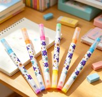 Stylo fluorescent double tête bicolore pour surlignage, marqueur fluorescent grande capacité 12 couleurs