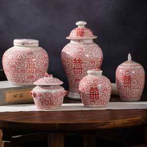 Elegante Jingdezhen Antike Porzellan Xi General <span class=keywords><strong>Pot</strong></span> Rote Tisch vase für Heim dekoration und Sammlung Art Deco Design - Product Image 1
