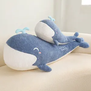 Peluche de ballena suave con forma de Animal marino, muñeco de peluche de tiburón azul con sonrisa encantadora