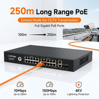 Jaringan 24 Port 10/100/1000M IEEE 802.3af/at 2 Gigabit Uplink 2 SFP 300W 4KV Perlindungan Lonjakan Arus Switch Sistem Kamera Keamanan