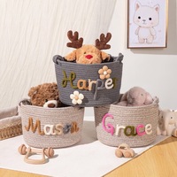 Impression à la demande, dropshipping, sac en corde de coton personnalisé avec nom brodé, panier de rangement pour bébé