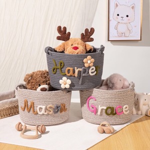 Impresión Bajo Demanda, Dropshipping, Bolsa de Cuerda de Algodón Tejida <span class=keywords><strong>Personalizada</strong></span> <span class=keywords><strong>con</strong></span> <span class=keywords><strong>Nombre</strong></span> Bordado, Cesta de Almacenamiento para Bebés - Product Image 2