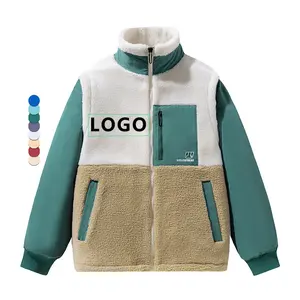 OEM tùy chỉnh thiết kế khối màu túi lông cừu ấm Hoodies Zip Up Áo khoác nhà máy tùy chỉnh Sherpa lông cừu áo khoác