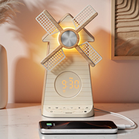 Réveil LED rotatif en forme de moulin à vent avec veilleuse pour chambre à coucher, alarme simple, fonction snooze, 10 sons de la nature, 15 sonneries, 10 bruits blancs