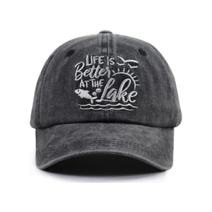 หมวกเบสบอลปักลายทะเลสาบ6แผงสำหรับผู้หญิงผู้ชายปรับได้หัวเข็มขัดโลหะด้านหลังหมวกกันแดดระบายอากาศได้ - Product Image 1