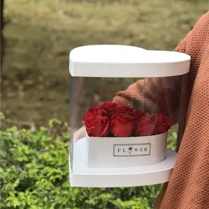 Penjualan Langsung Pabrik Grosir Kotak Tampilan Bunga Mawar Plastik Berbentuk Hati Kotak Bunga PVC Bening