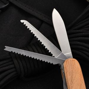 11 in 1 Multi-purpose Stainless Steel Folding Knife with Wood Handle Outdoor Keychain Pocket Tool <b>Beer</b> Opener - Product Image 2