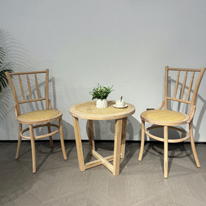 Tavolino da Caffè in Rattan Intrecciato Stile Retrò Americano con Piano in Legno Massello e Struttura in Legno, Piccolo Arredo per Soggiorno - Product Image 4