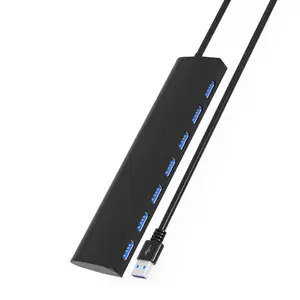 批发商务电子超薄铝数据传输和充电器，带分离器功能7端口USB集线器2.0