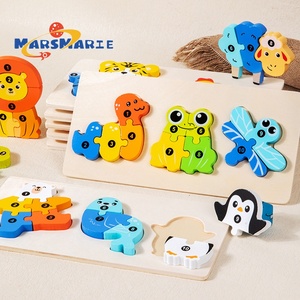 Blocchi di Costruzione in Legno per l'Educazione Precoce, Puzzle di Animali, Giocattolo per Bambini Fai-da-Te, Catena Alimentare, Gioco di Abbinamento Colori per Bambini - Product Image 2