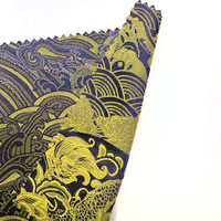 Tissu Jacquard Satiné Motif Vague Or et Violet, Matière Jacquard Tissée de Luxe pour Abaya/Robe Saoudienne