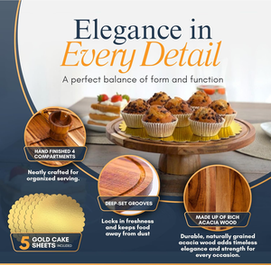 Support à gâteau rotatif rond en bois d'acacia de 12 pouces avec couvercle, ensemble de présentation de table à dessert 2 en 1, <span class=keywords><strong>plateau</strong></span> à gâteau, support de rangement - Product Image 4