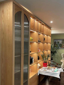 Estantería de Diseño Artístico de Madera Sólida de Roble <span class=keywords><strong>Rojo</strong></span> Norteamericano, de Piso a Techo, para Almacenamiento y Exhibición, Librería Decorativa para Sala de Estar - Product Image 4