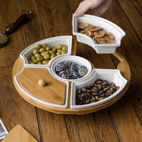 Plateau tournant Lazy Susan classique en bambou style A/B, blanc, avec assiettes divisées – Durable, écologique, idéal pour les fêtes, les collations, le petit-déjeuner et les salades